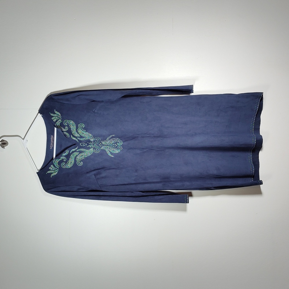 Soft Surroundings Ambrosia blue faux suede studded shift dress M tall